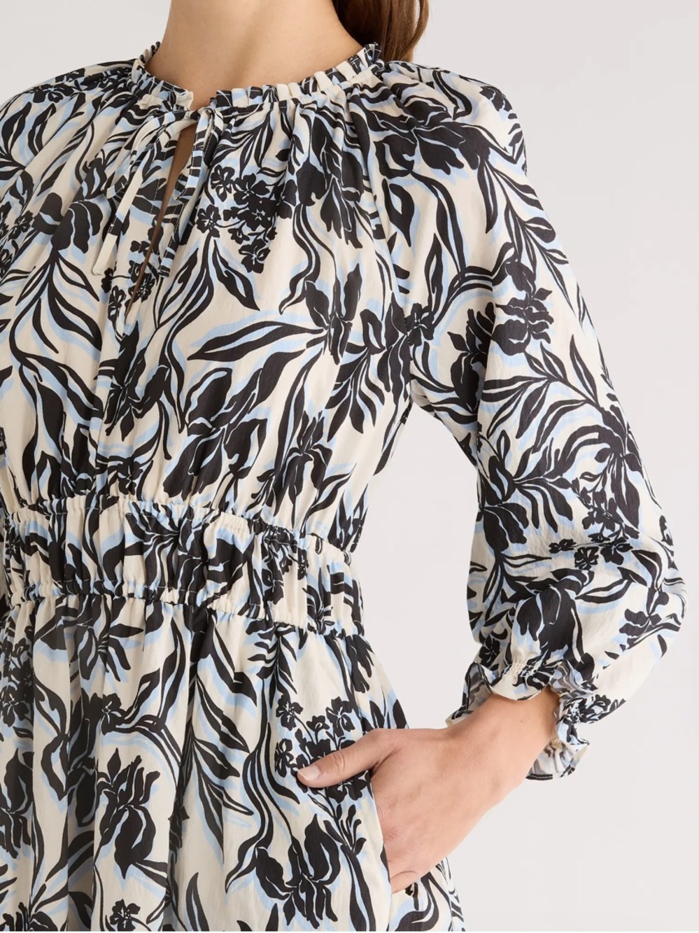 Rails Matia Blue Black White Floral V Neck Long Sleeve Boho Midi Maxi Dress M - Picture 11 of 16
